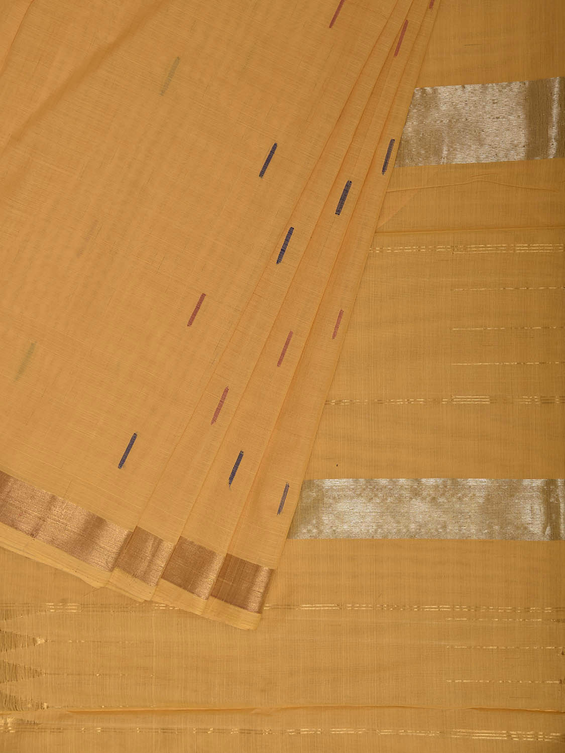 Yellow Khadi Cotton Handloom Saree with Body Buta And Zari Pallu Design No Blouse kh0748