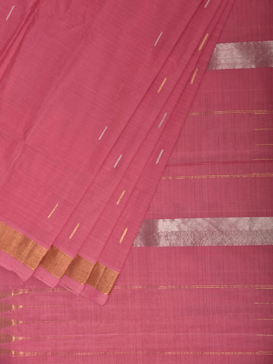 Pink Khadi Cotton Handloom Saree with Body Buta And Zari Pallu Design No Blouse kh0749