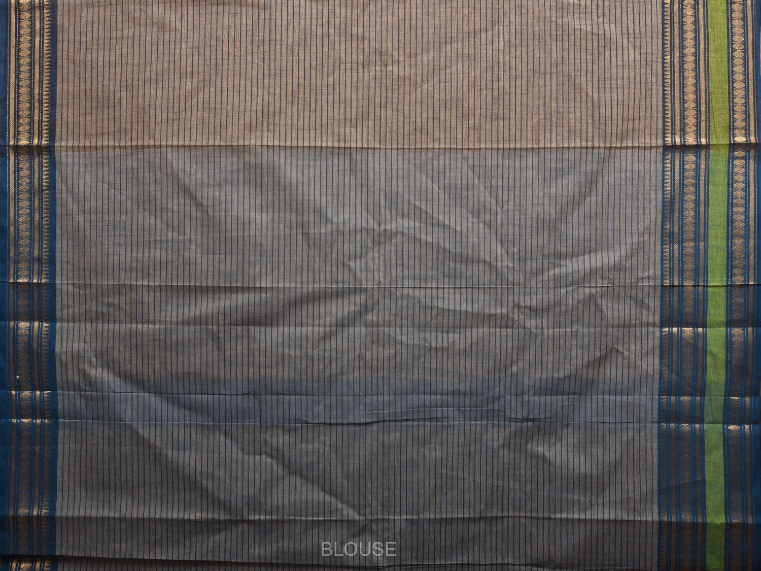 Khaki and Blue Kanchipurm Cotton Saree with Strips Design k0602