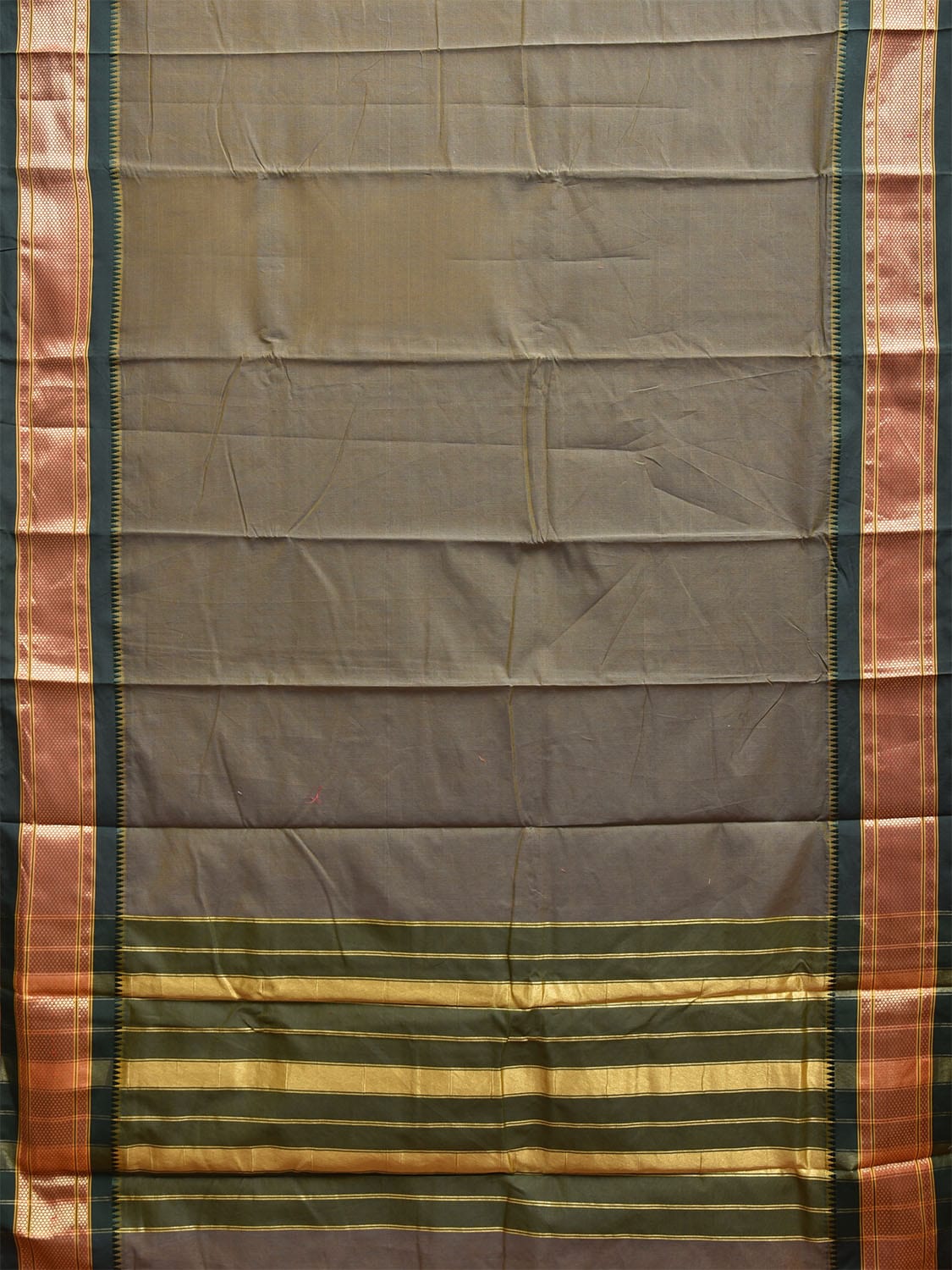 Khaki and Green Bamboo Cotton Plain Saree with Contrast Pallu Design No Blouse bc0653