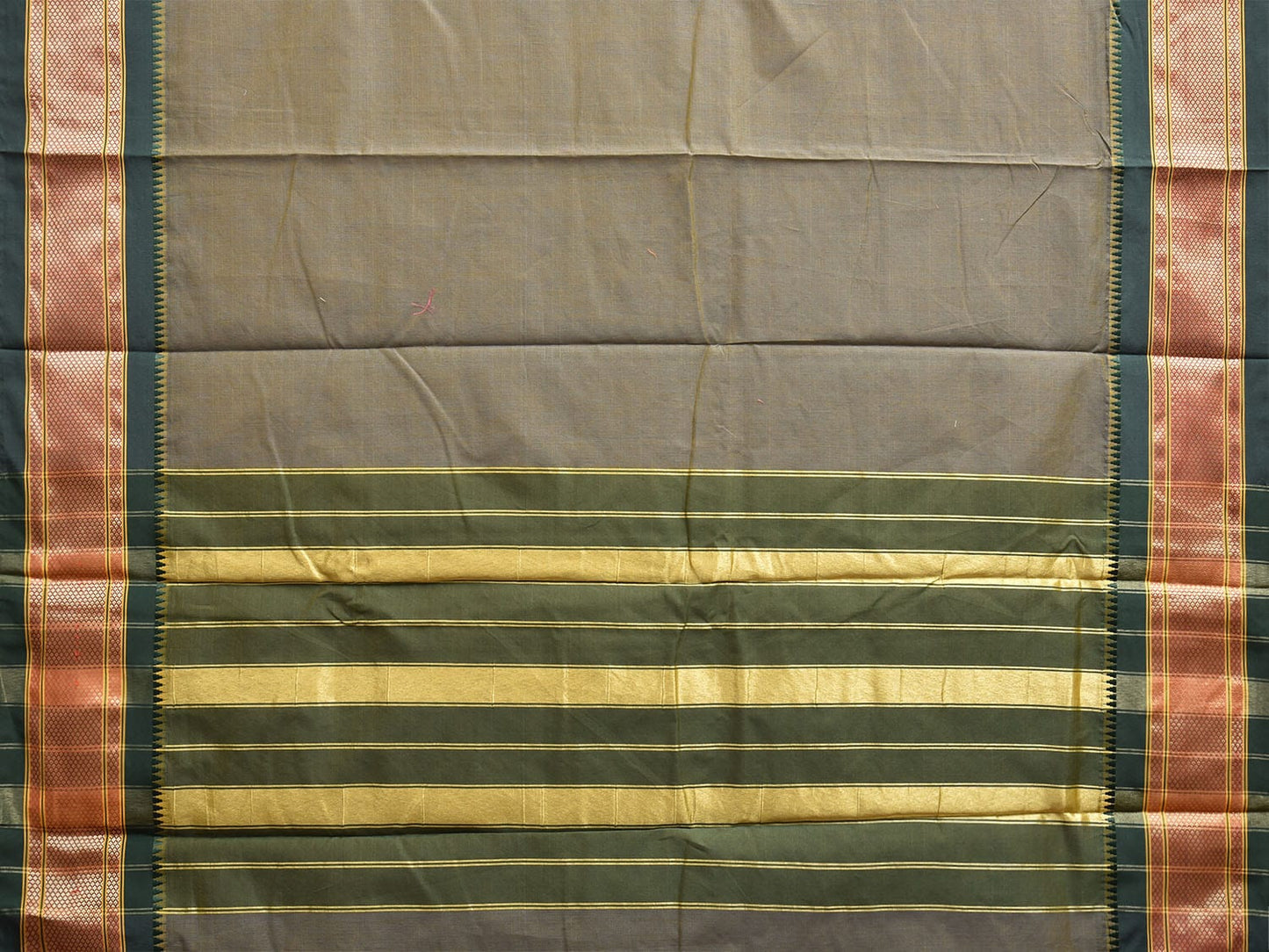 Khaki and Green Bamboo Cotton Plain Saree with Contrast Pallu Design No Blouse bc0653