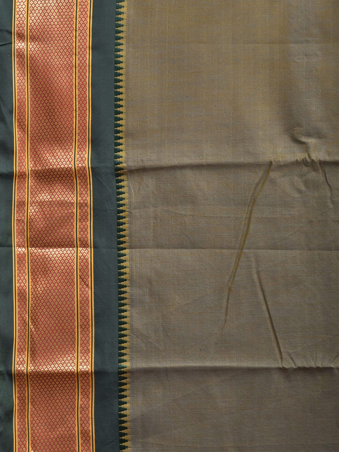 Khaki and Green Bamboo Cotton Plain Saree with Contrast Pallu Design No Blouse bc0653