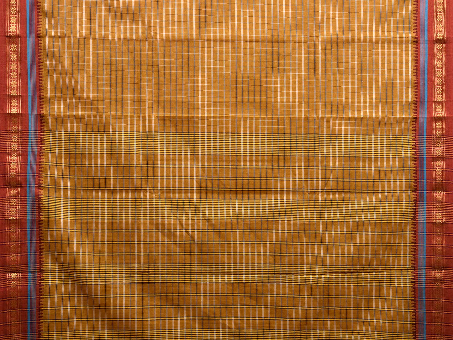 Khaki and Maroon Narayanpet Cotton Handloom Saree with Checks Design No Blouse np1017