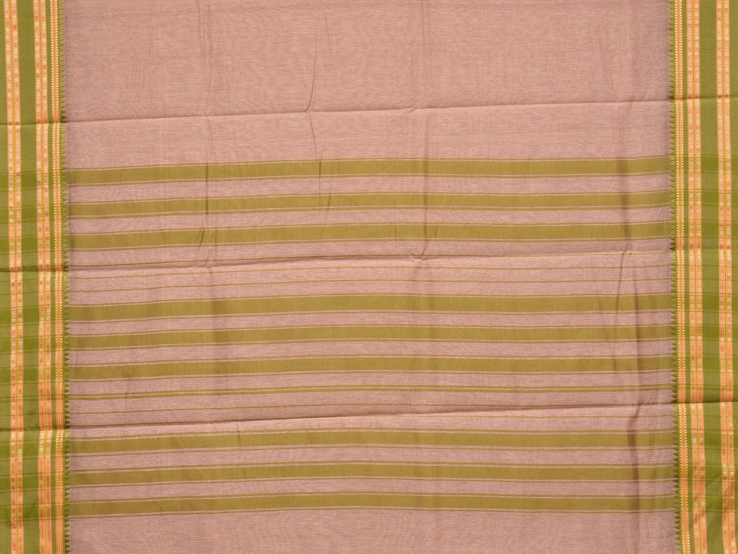 Khaki and Olive Bamboo Cotton Plain Saree with Small Tmeple Border Design No Blouse bc0157