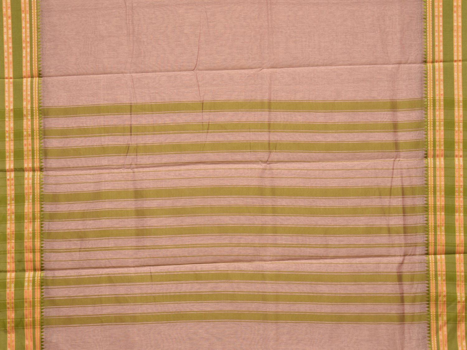 Khaki and Olive Bamboo Cotton Plain Saree with Small Tmeple Border Design No Blouse bc0157