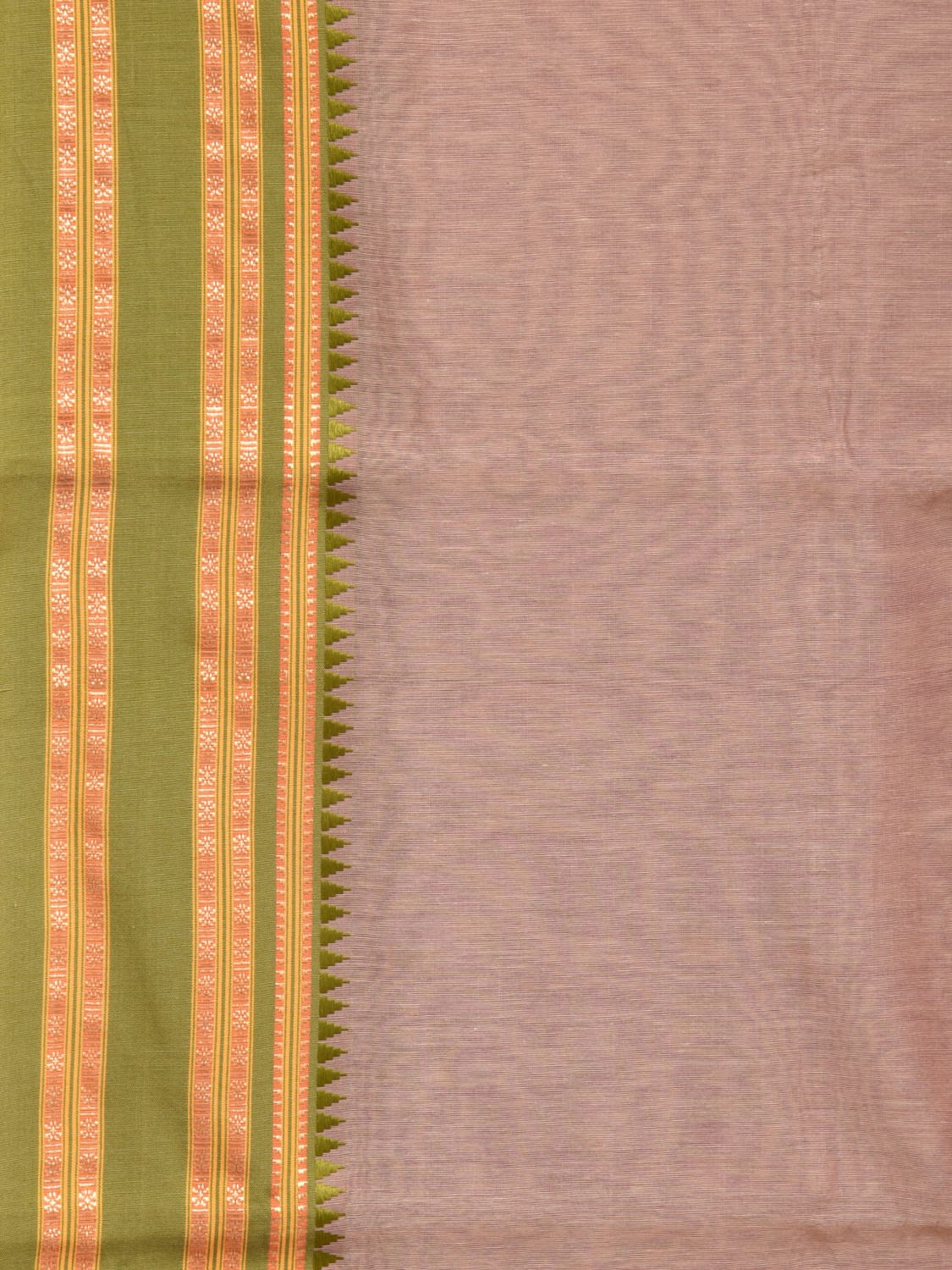 Khaki and Olive Bamboo Cotton Plain Saree with Small Tmeple Border Design No Blouse bc0157
