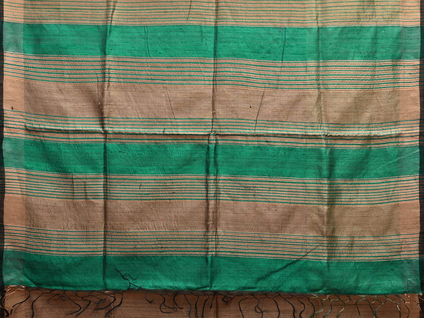 Khaki and Turquoise Tussar Saree with Strips Pallu Design o0549