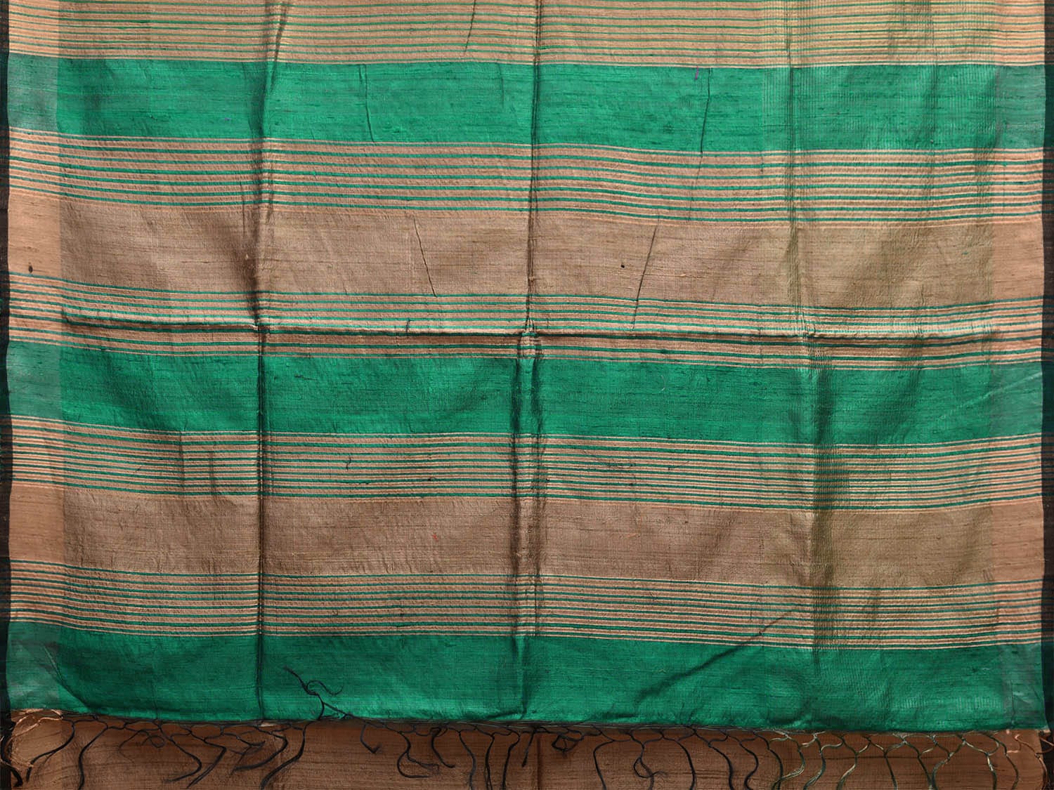 Khaki and Turquoise Tussar Saree with Strips Pallu Design o0549