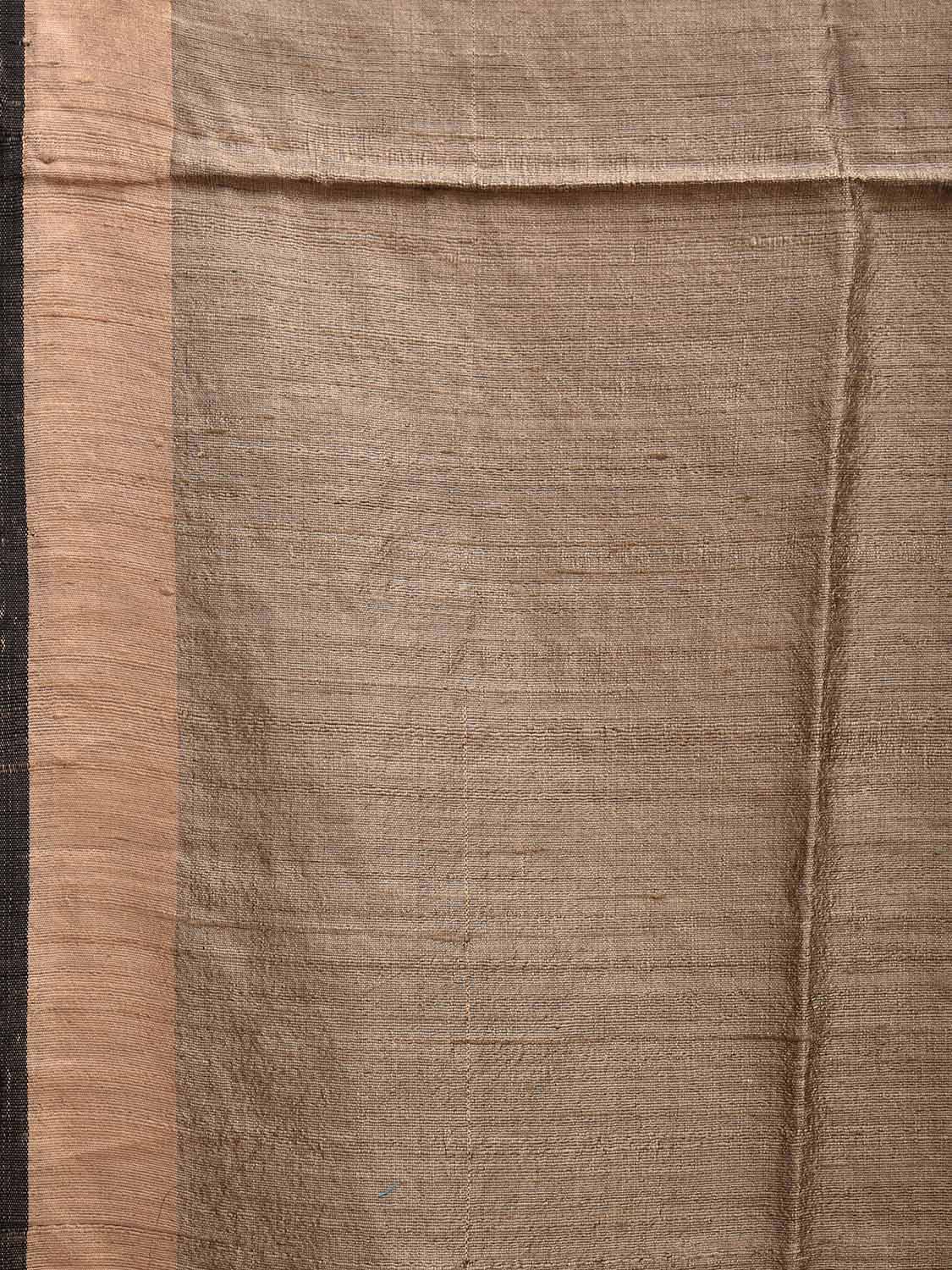 Khaki and Turquoise Tussar Saree with Strips Pallu Design o0549