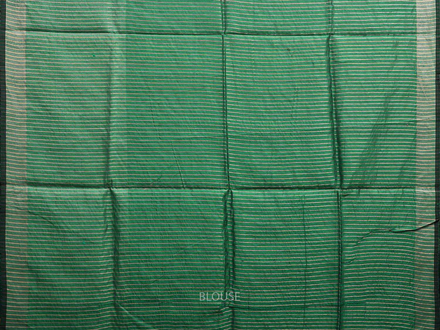 Khaki and Turquoise Tussar Saree with Strips Pallu Design o0549