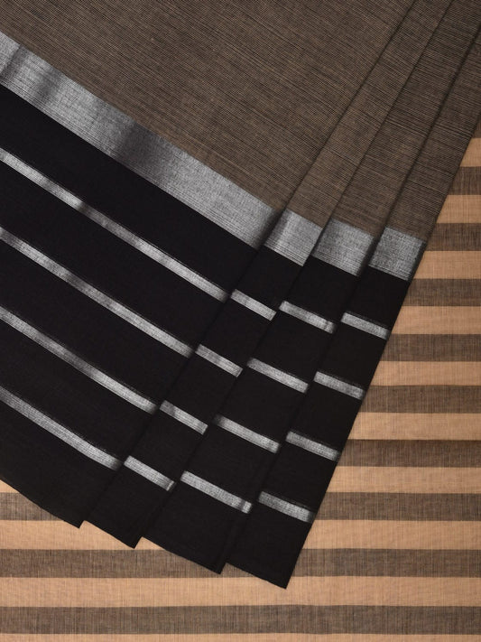 Khaki Kanchipuram Cotton Handloom Saree with Strips Border and Pallu Design k0572