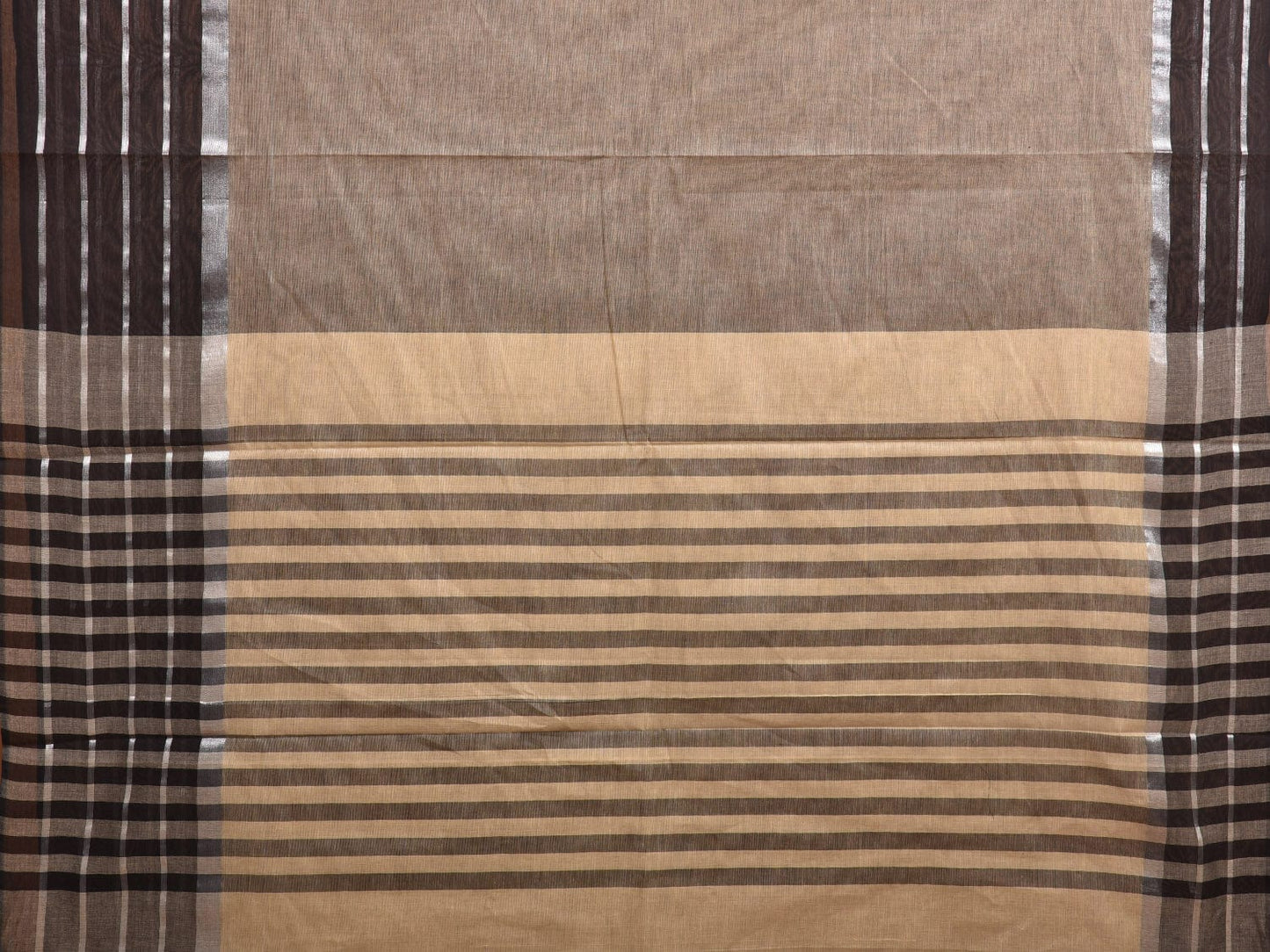 Khaki Kanchipuram Cotton Handloom Saree with Strips Border and Pallu Design k0572