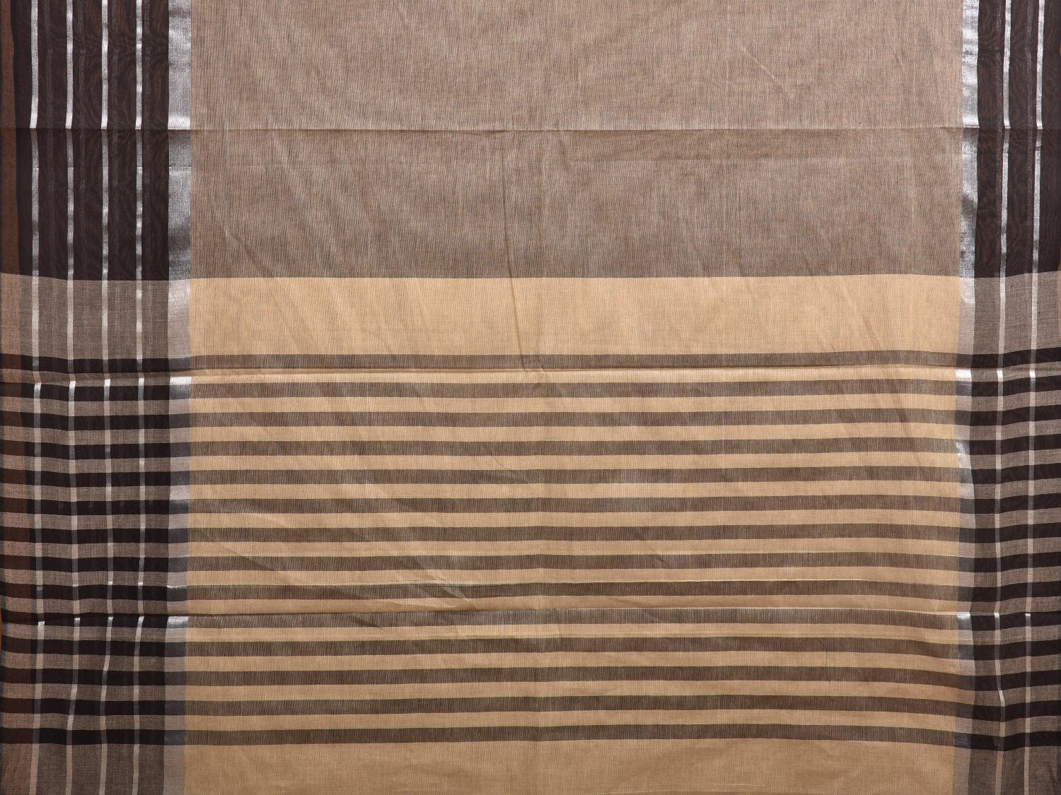Khaki Kanchipuram Cotton Handloom Saree with Strips Border and Pallu Design k0572