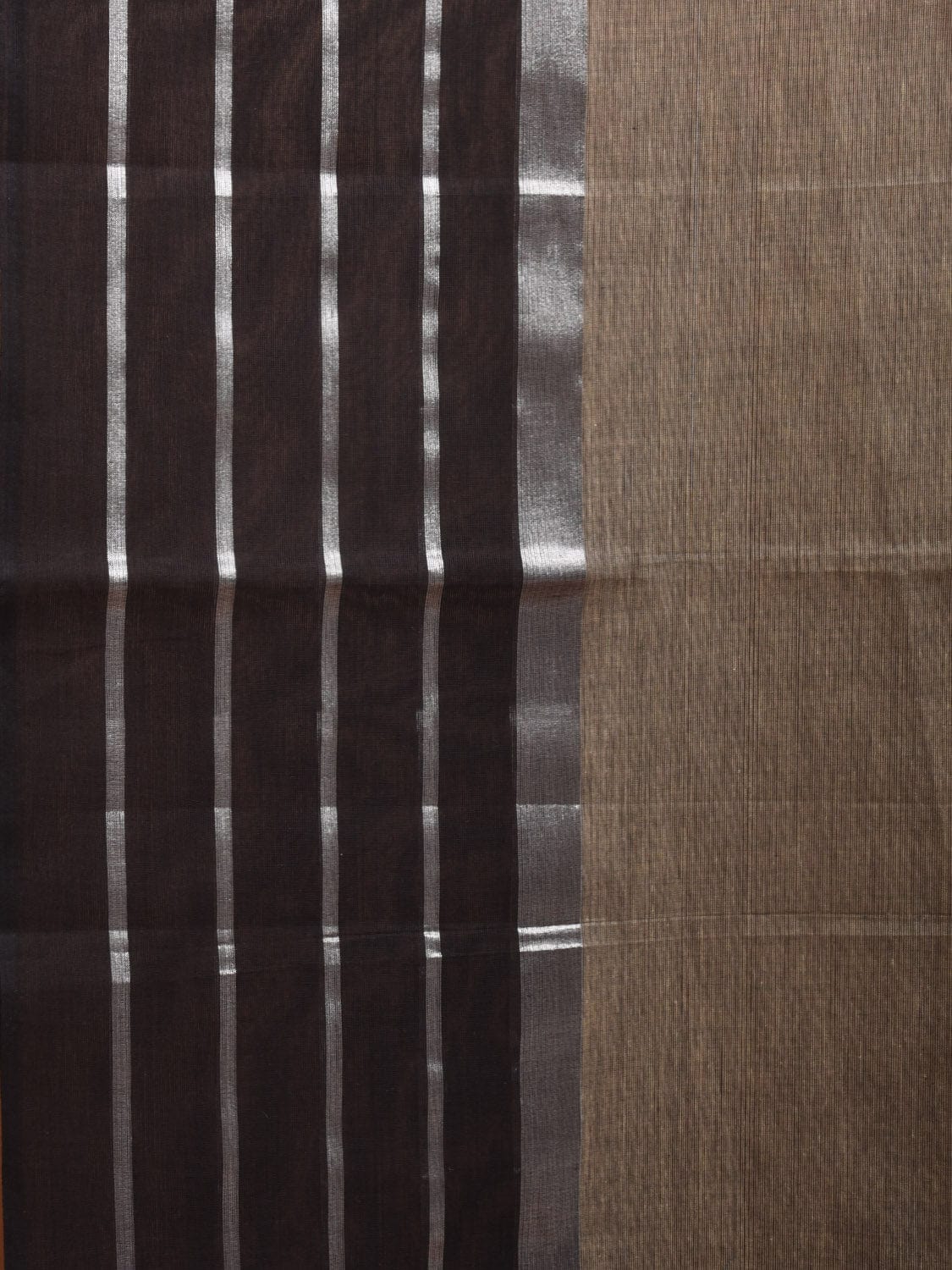 Khaki Kanchipuram Cotton Handloom Saree with Strips Border and Pallu Design k0572