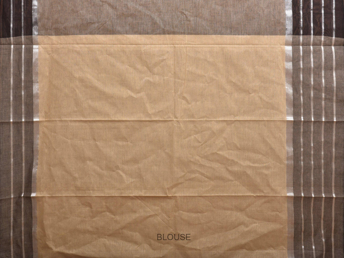 Khaki Kanchipuram Cotton Handloom Saree with Strips Border and Pallu Design k0572