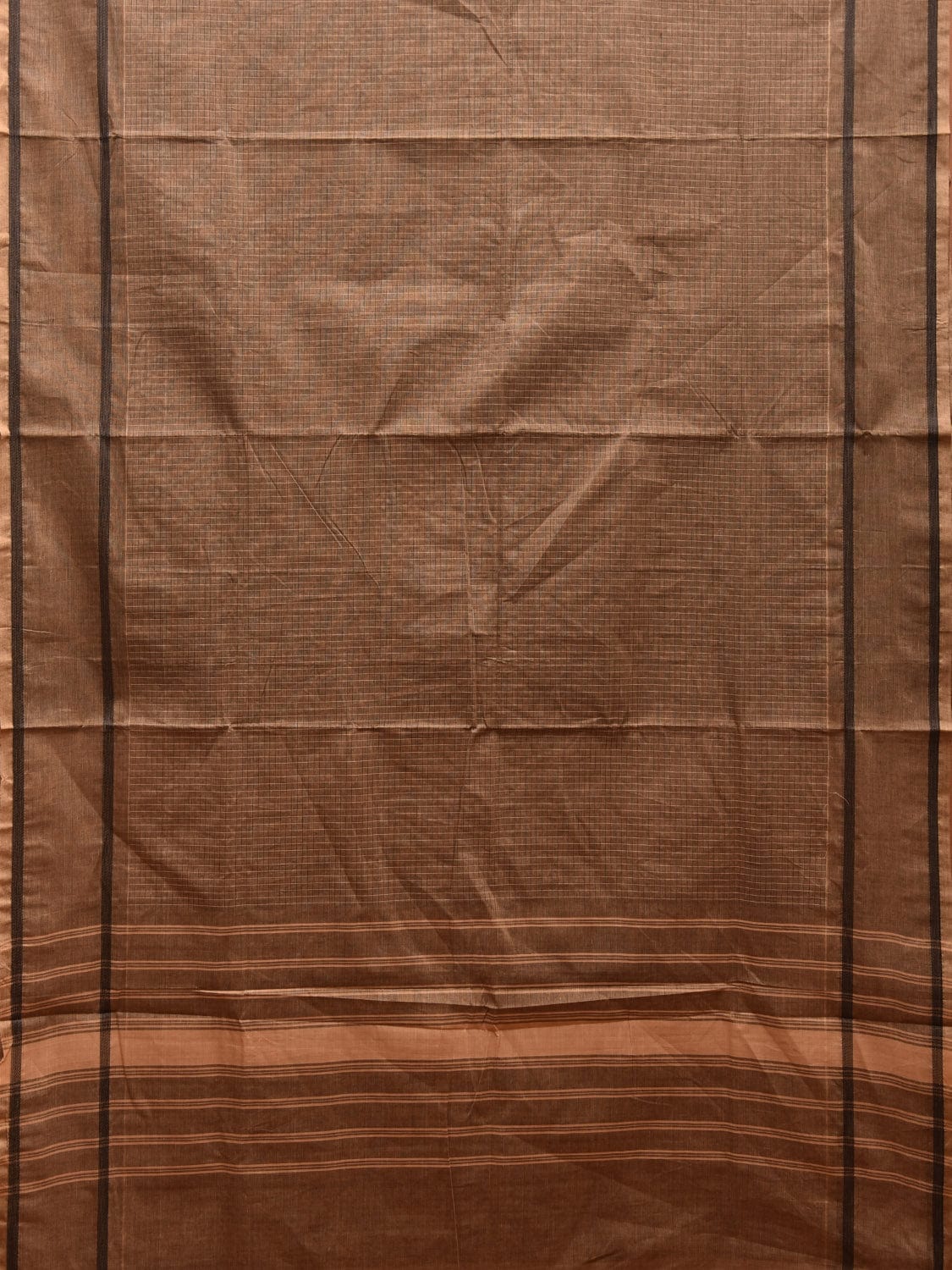Khaki Kanchipuram Cotton Saree with Checks and Strips Pallu Design k0719