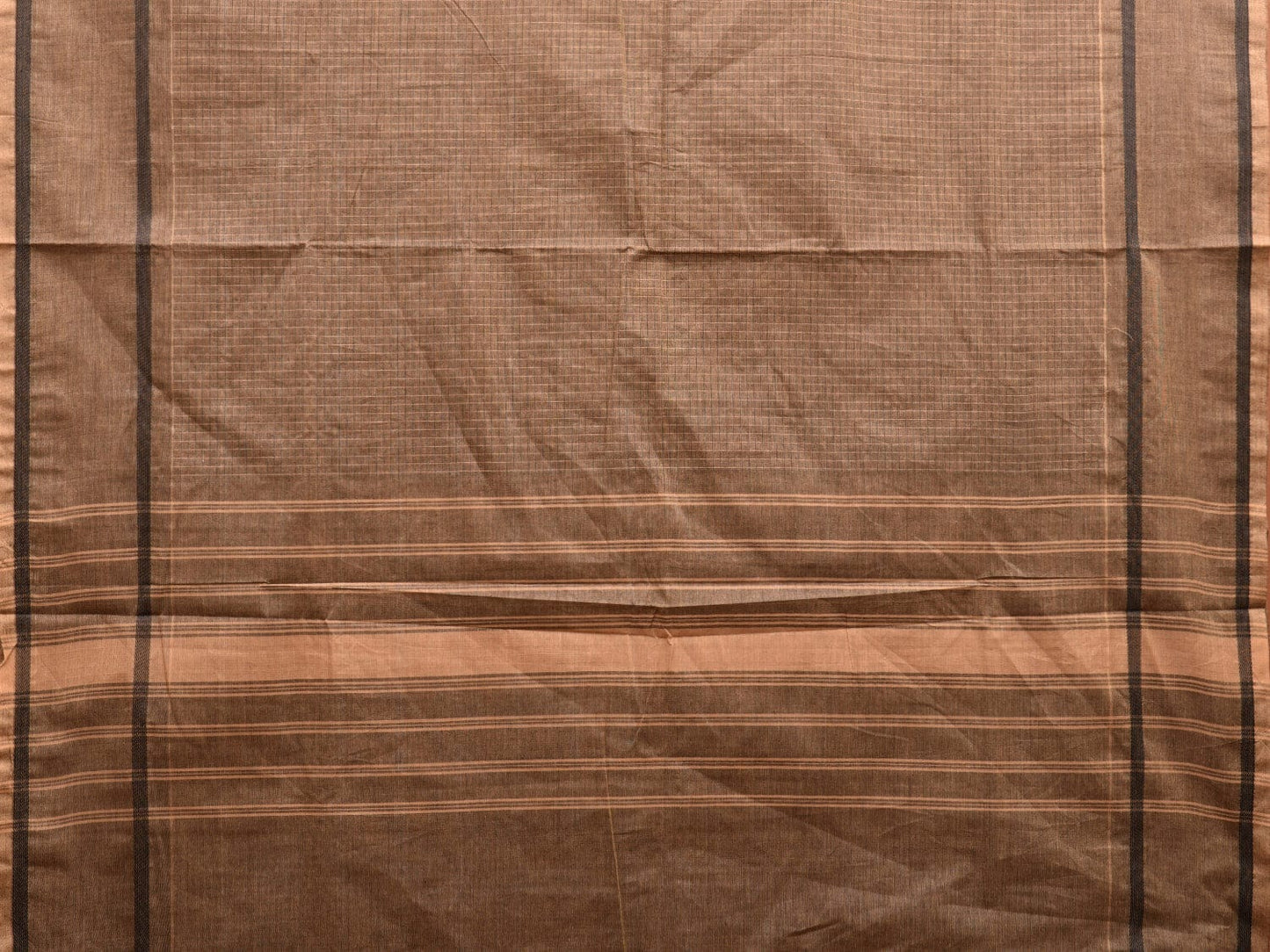 Khaki Kanchipuram Cotton Saree with Checks and Strips Pallu Design k0719