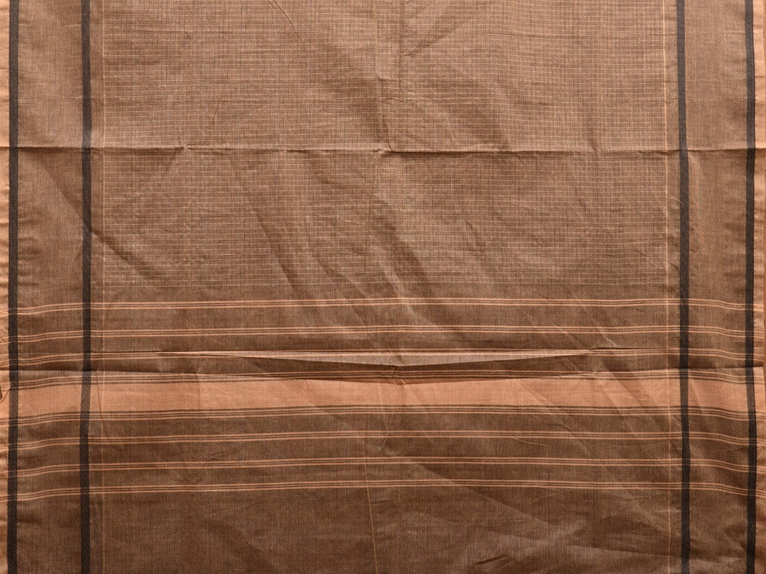 Khaki Kanchipuram Cotton Saree with Checks and Strips Pallu Design k0719