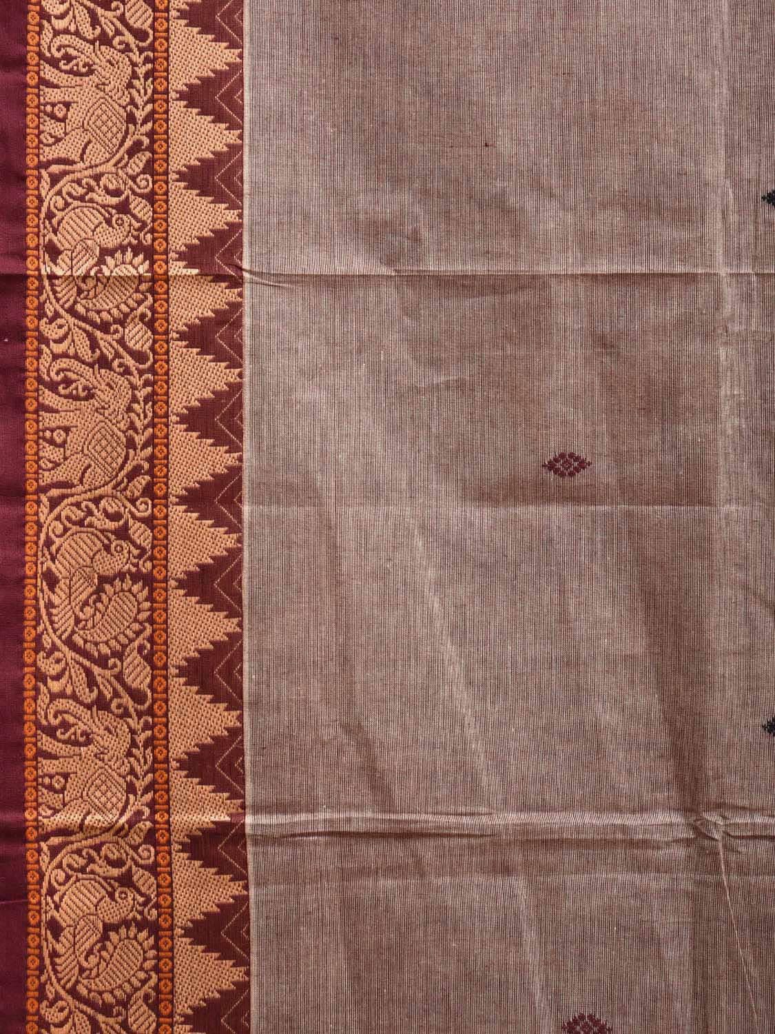 Khaki Kanchipuram Cotton Saree with Shikar Pallu and Temple Border Design k0727