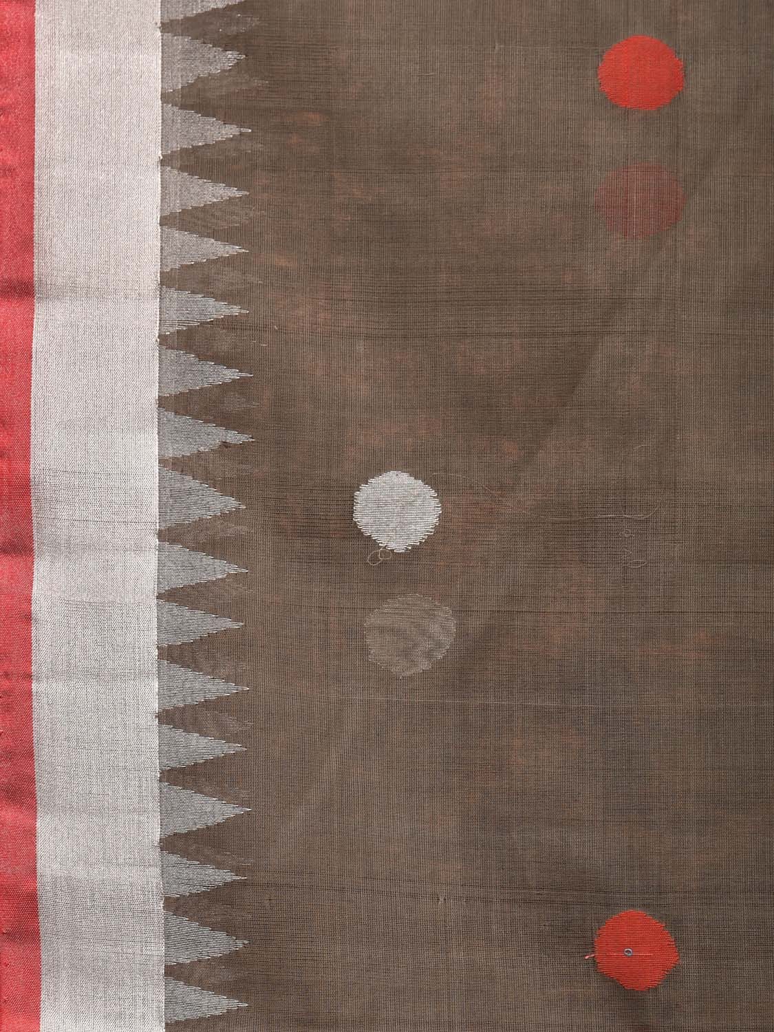 Khaki Khadi Cotton Handloom Saree with Circle Lotus Pallu Design kh0585