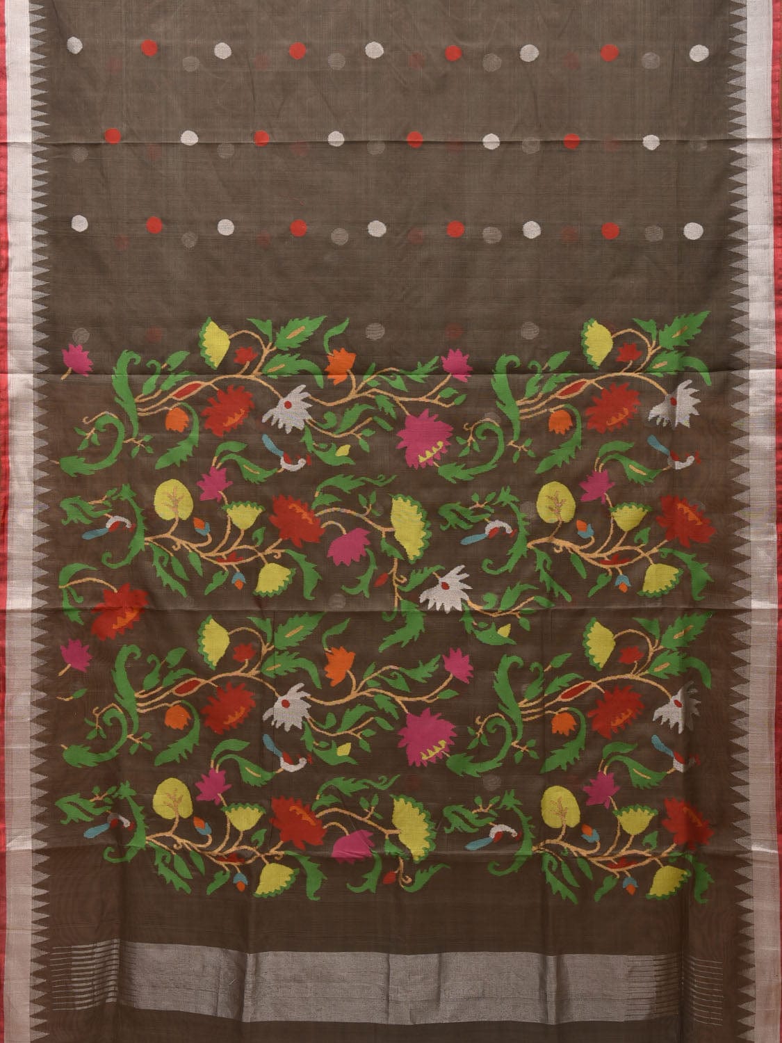 Khaki Khadi Cotton Handloom Saree with Lotus Pallu Design kh0583