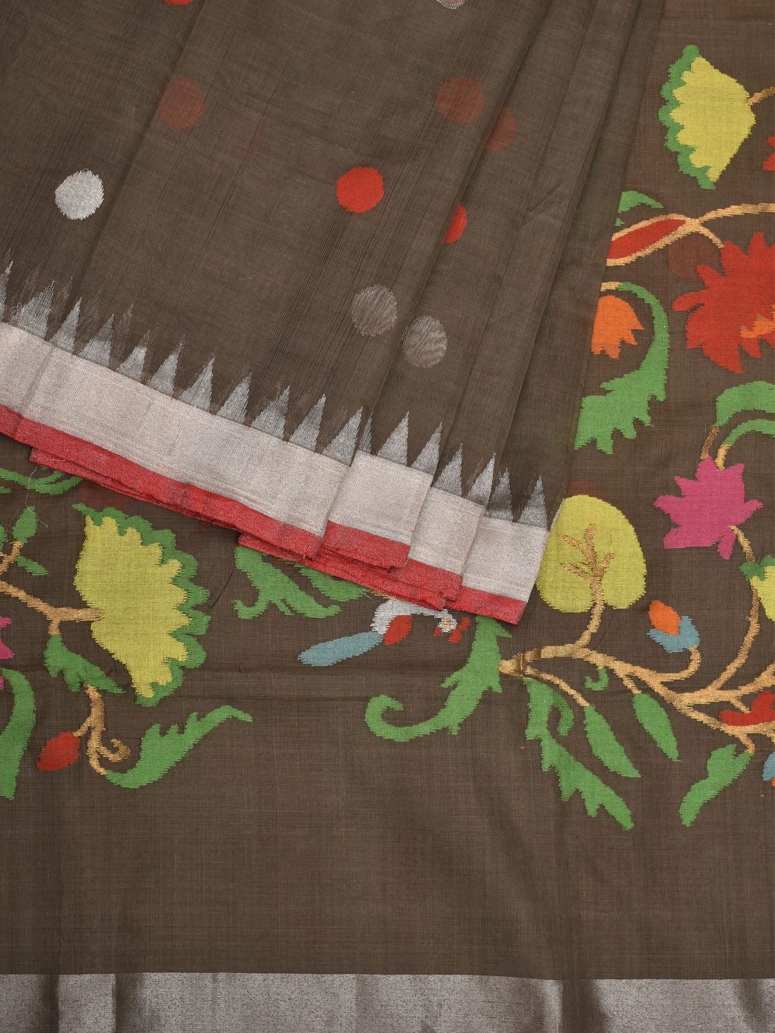 Khaki Khadi Cotton Handloom Saree with Lotus Pallu Design kh0583