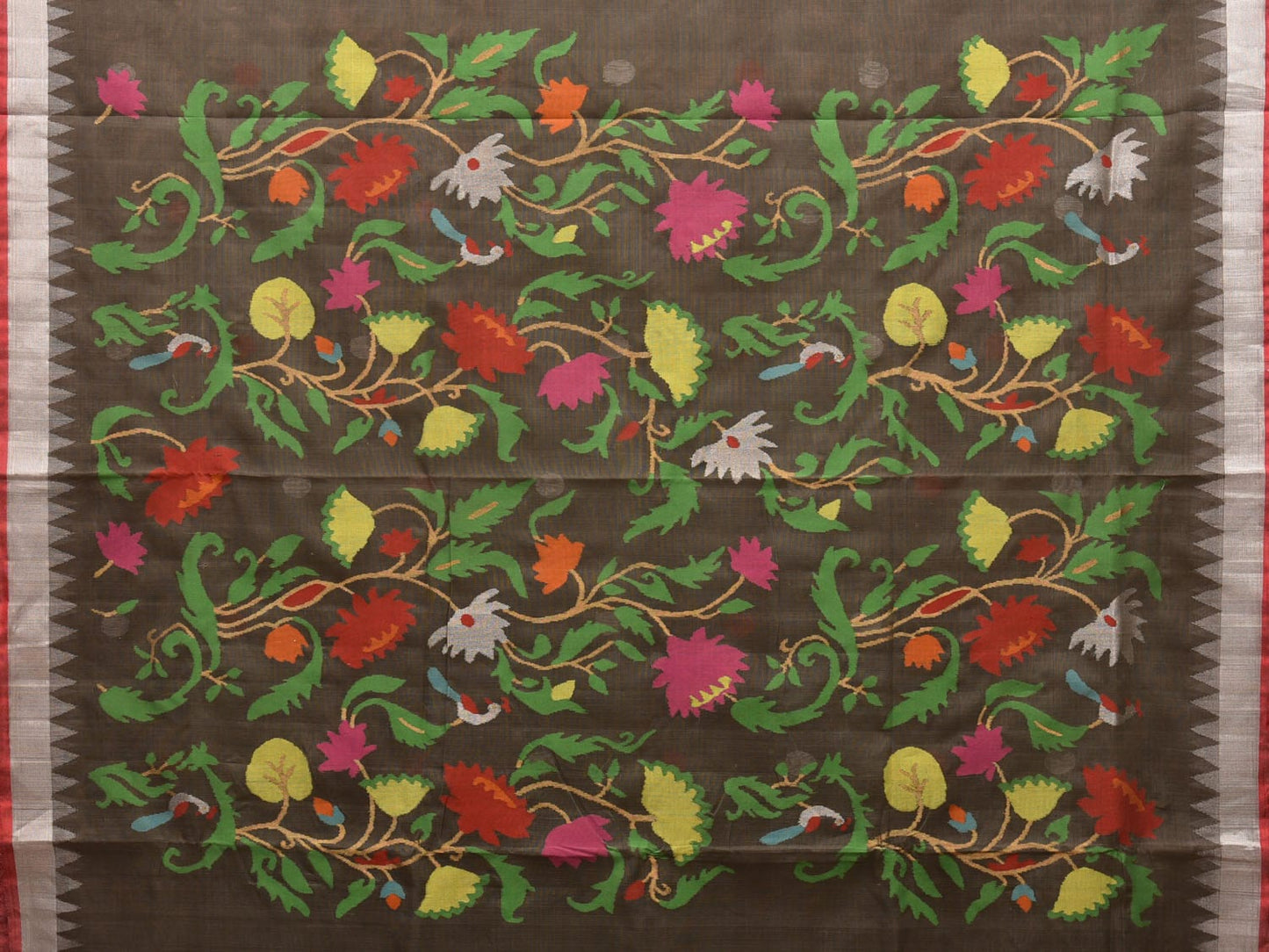 Khaki Khadi Cotton Handloom Saree with Lotus Pallu Design kh0583