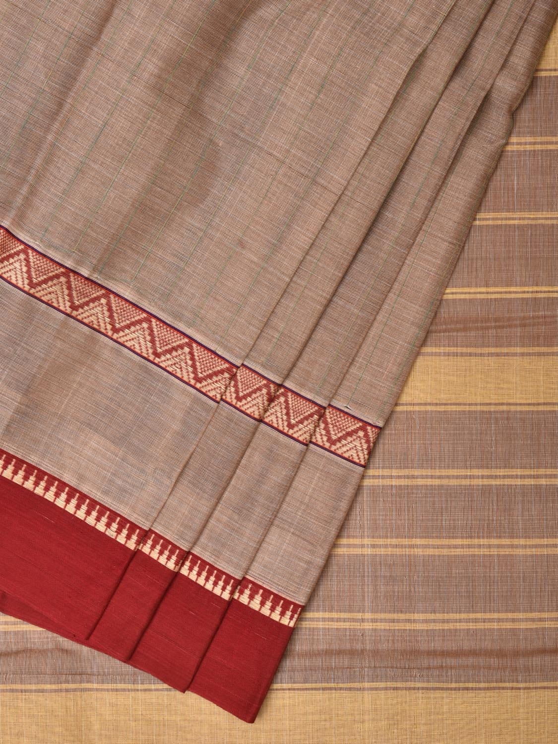 Khaki Narayanpet Cotton Handloom Saree with Big Border Design No Blouse np0771