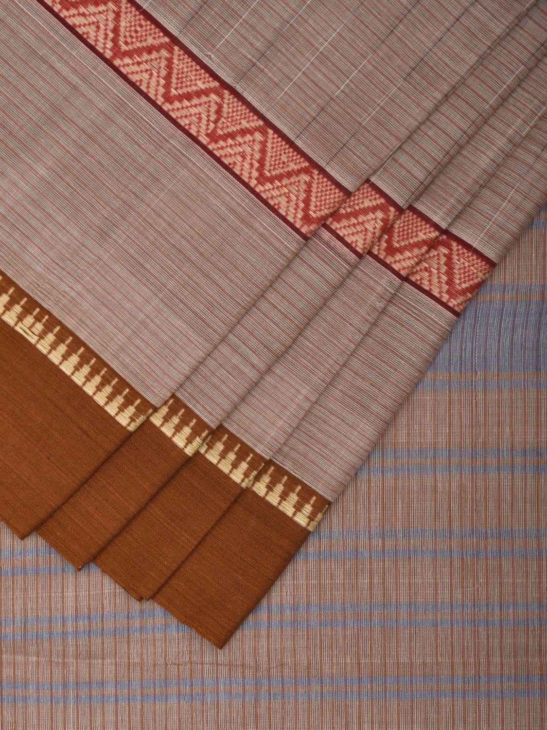 Khaki Narayanpet Cotton Handloom Saree with Big Border Design No Blouse np0902