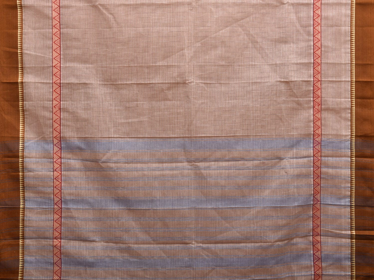 Khaki Narayanpet Cotton Handloom Saree with Big Border Design No Blouse np0902