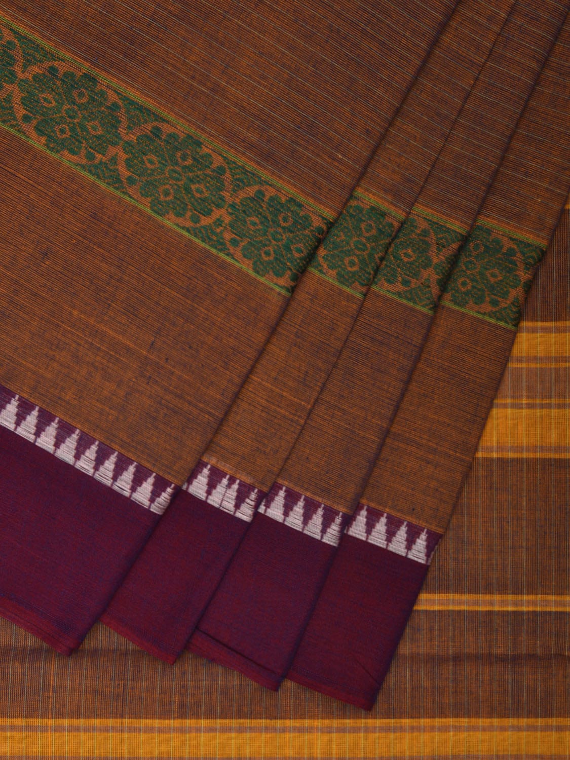 Khaki Narayanpet Cotton Handloom Saree with Big Border Design No Blouse np0924