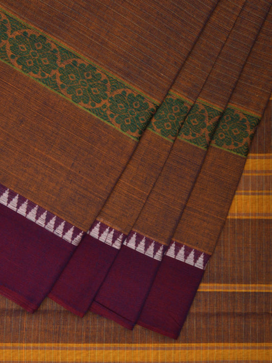 Khaki Narayanpet Cotton Handloom Saree with Big Border Design No Blouse np0924