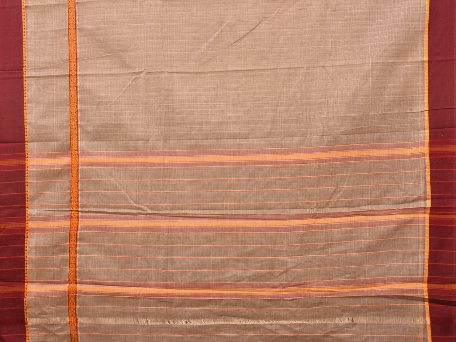 Khaki Narayanpet Cotton Handloom Saree with Checks and Big Border Design No Blouse np0726