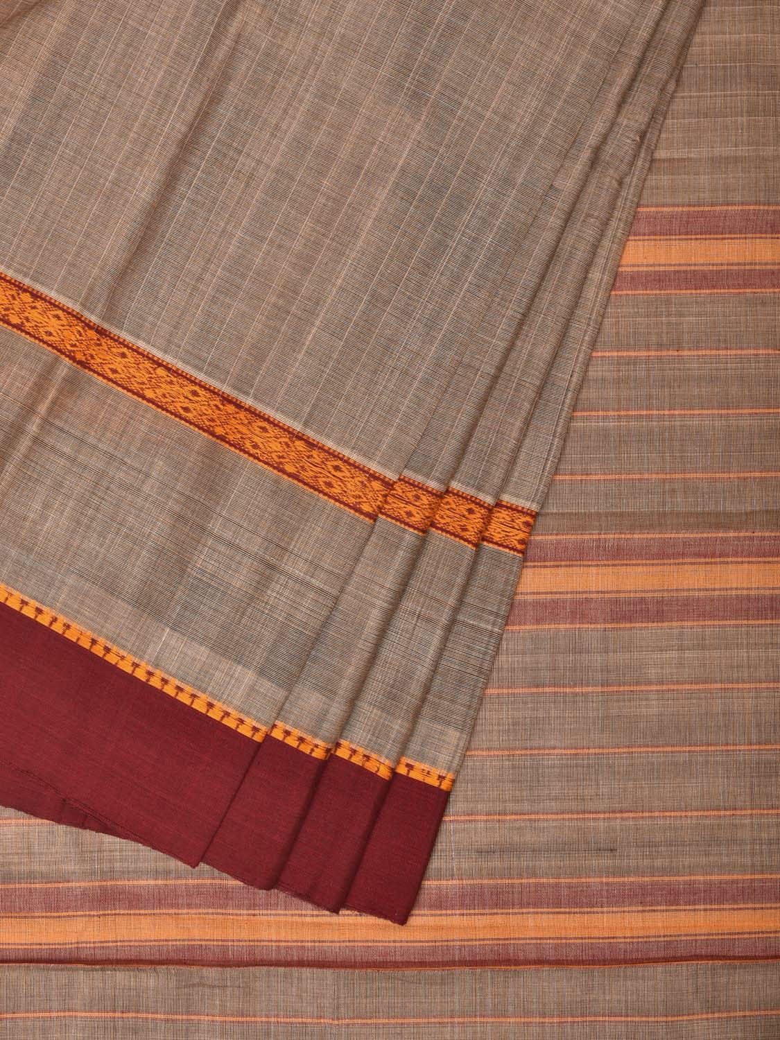 Khaki Narayanpet Cotton Handloom Saree with Checks and Big Border Design No Blouse np0726