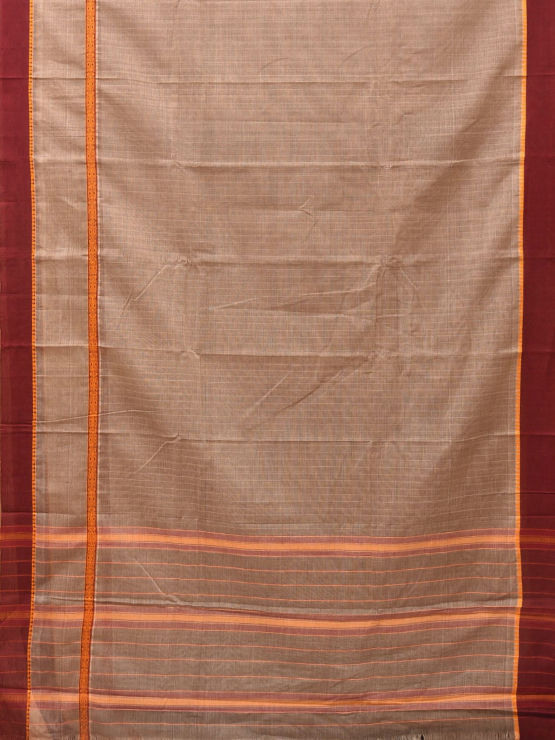Khaki Narayanpet Cotton Handloom Saree with Checks and Big Border Design No Blouse np0726