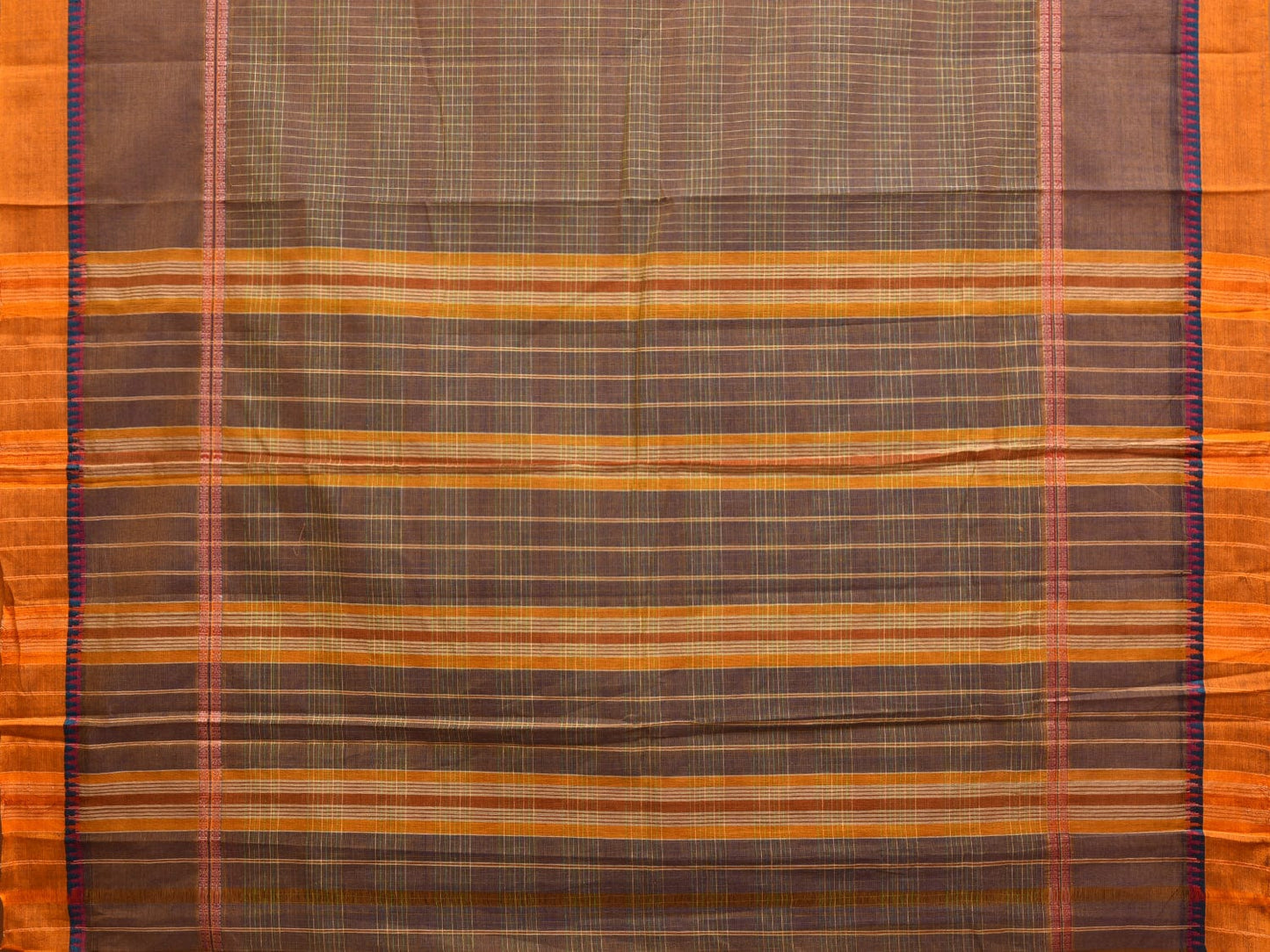 Khaki Narayanpet Cotton Handloom Saree with Checks and Big Border Design No Blouse np0861