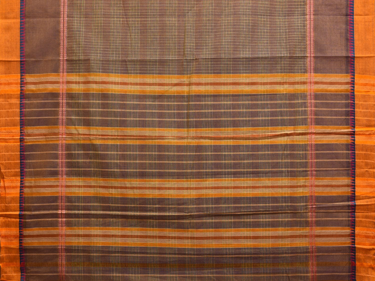 Khaki Narayanpet Cotton Handloom Saree with Checks and Big Border Design No Blouse np0861