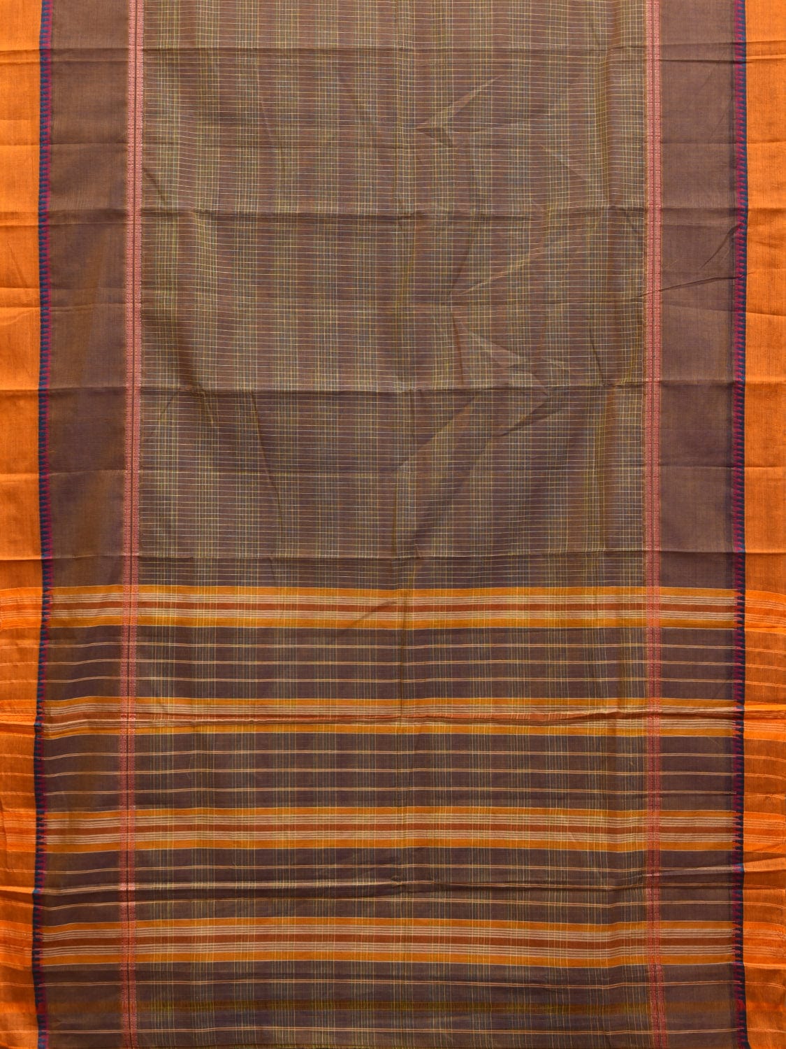Khaki Narayanpet Cotton Handloom Saree with Checks and Big Border Design No Blouse np0861