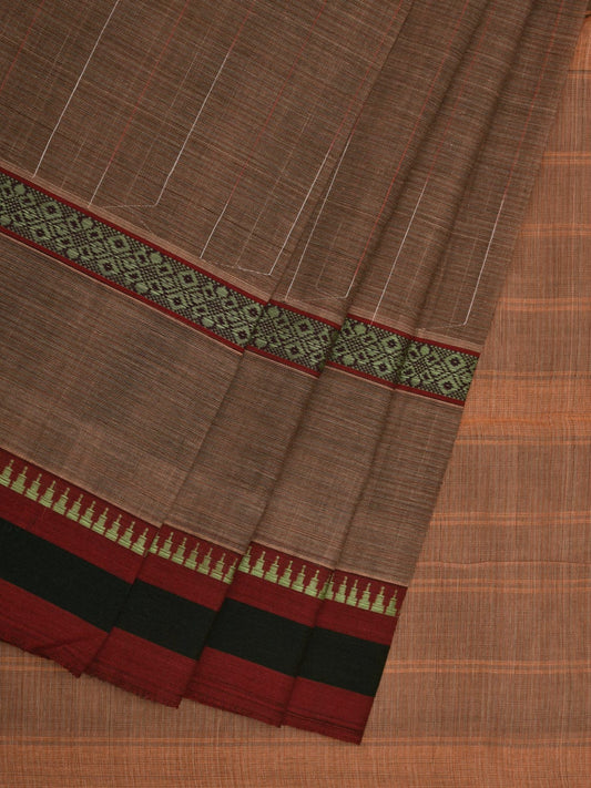 Khaki Narayanpet Cotton Handloom Saree with Checks Design No Blouse np0617