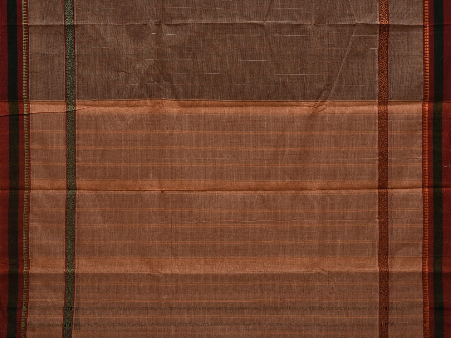 Khaki Narayanpet Cotton Handloom Saree with Checks Design No Blouse np0617