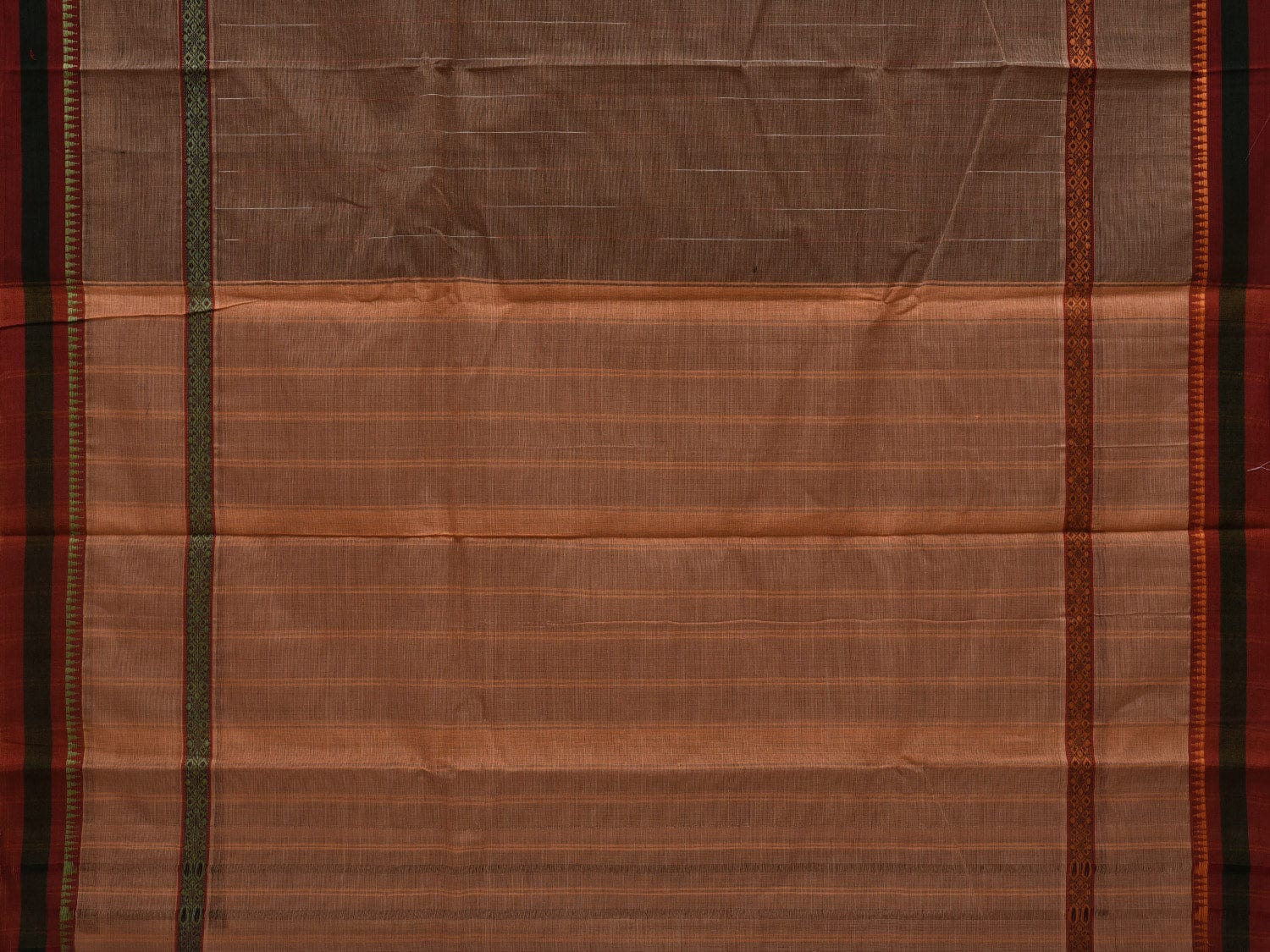 Khaki Narayanpet Cotton Handloom Saree with Checks Design No Blouse np0617
