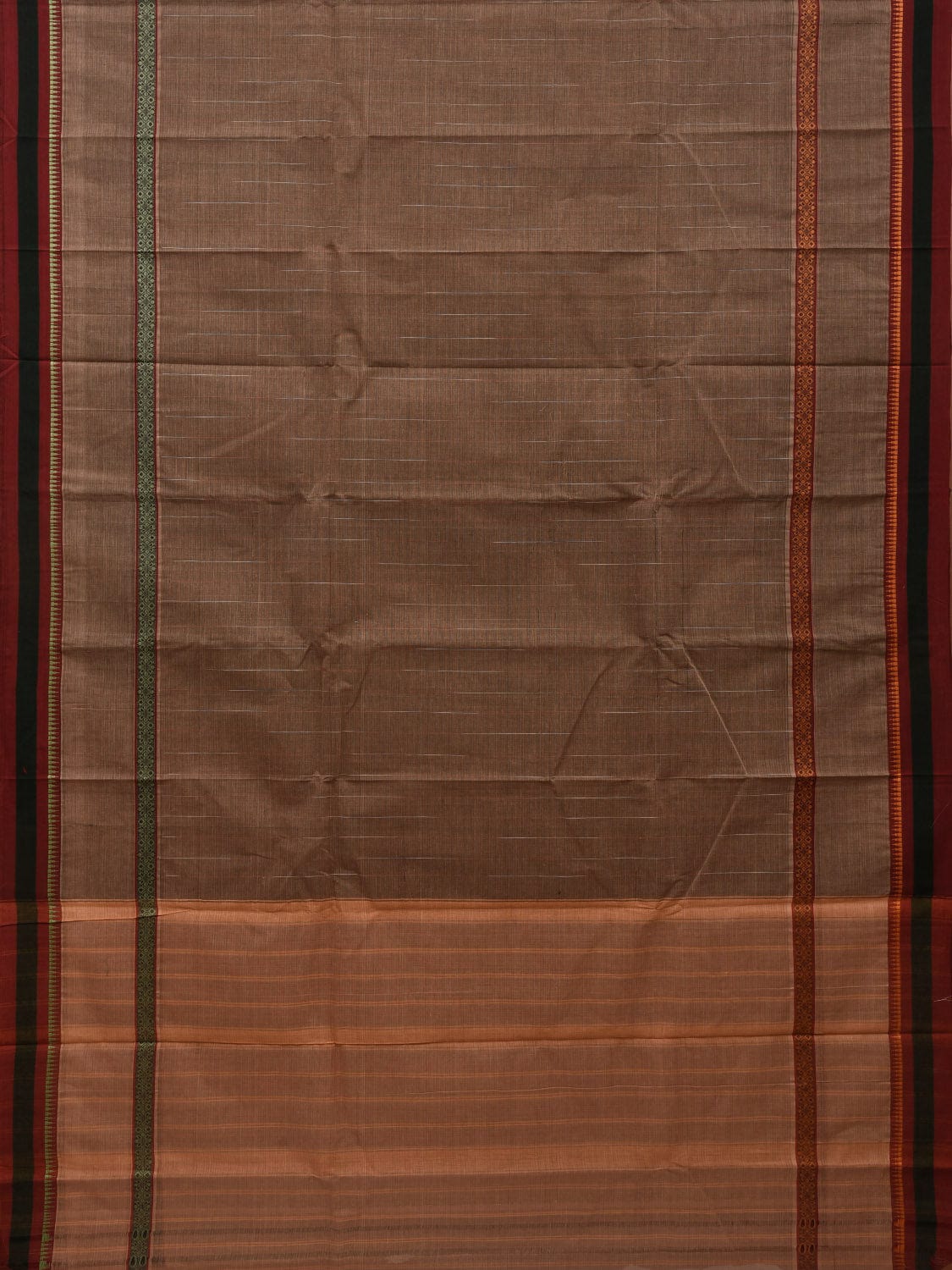 Khaki Narayanpet Cotton Handloom Saree with Checks Design No Blouse np0617