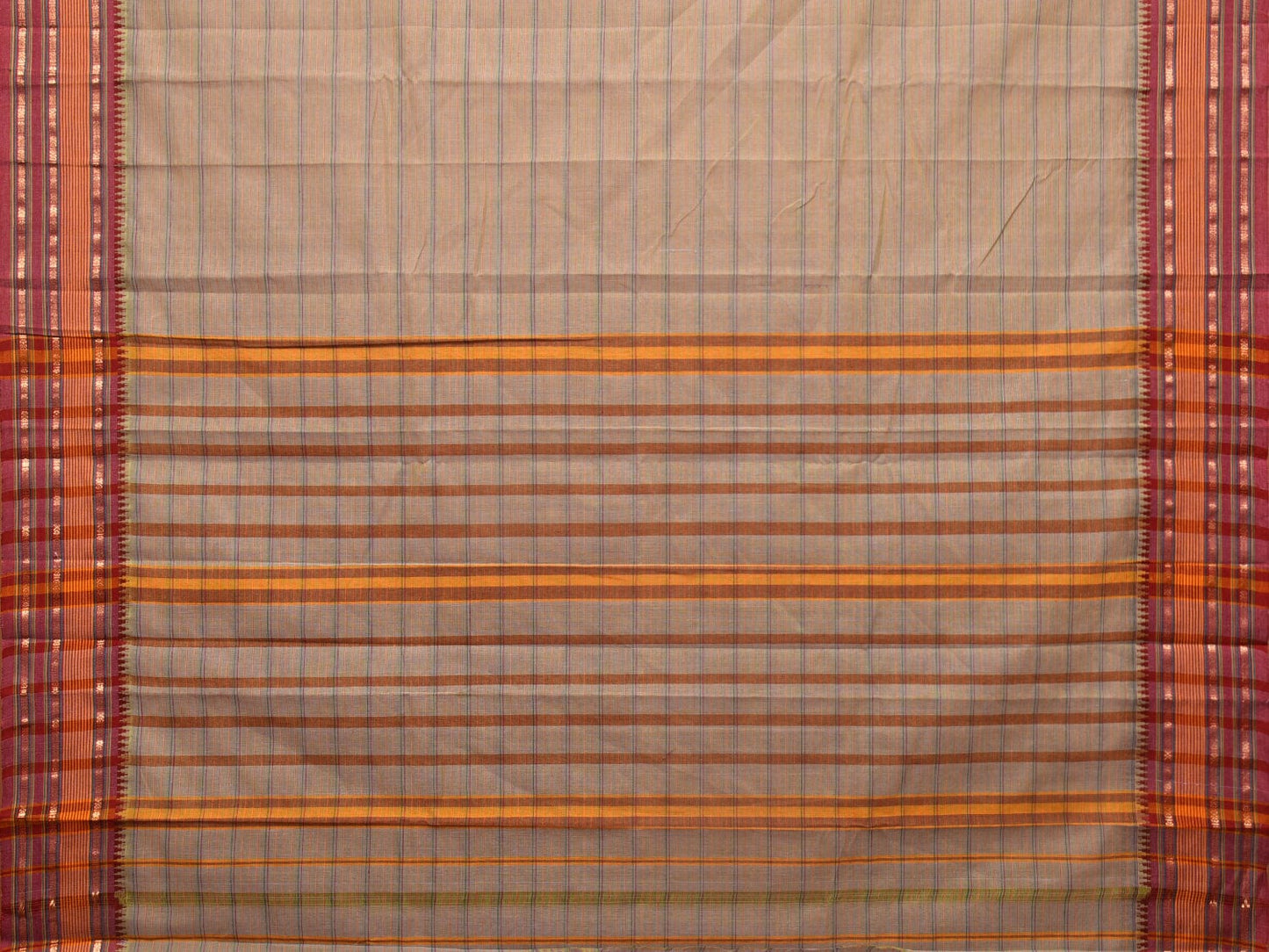 Khaki Narayanpet Cotton Handloom Saree with Strips Design No Blouse np0805