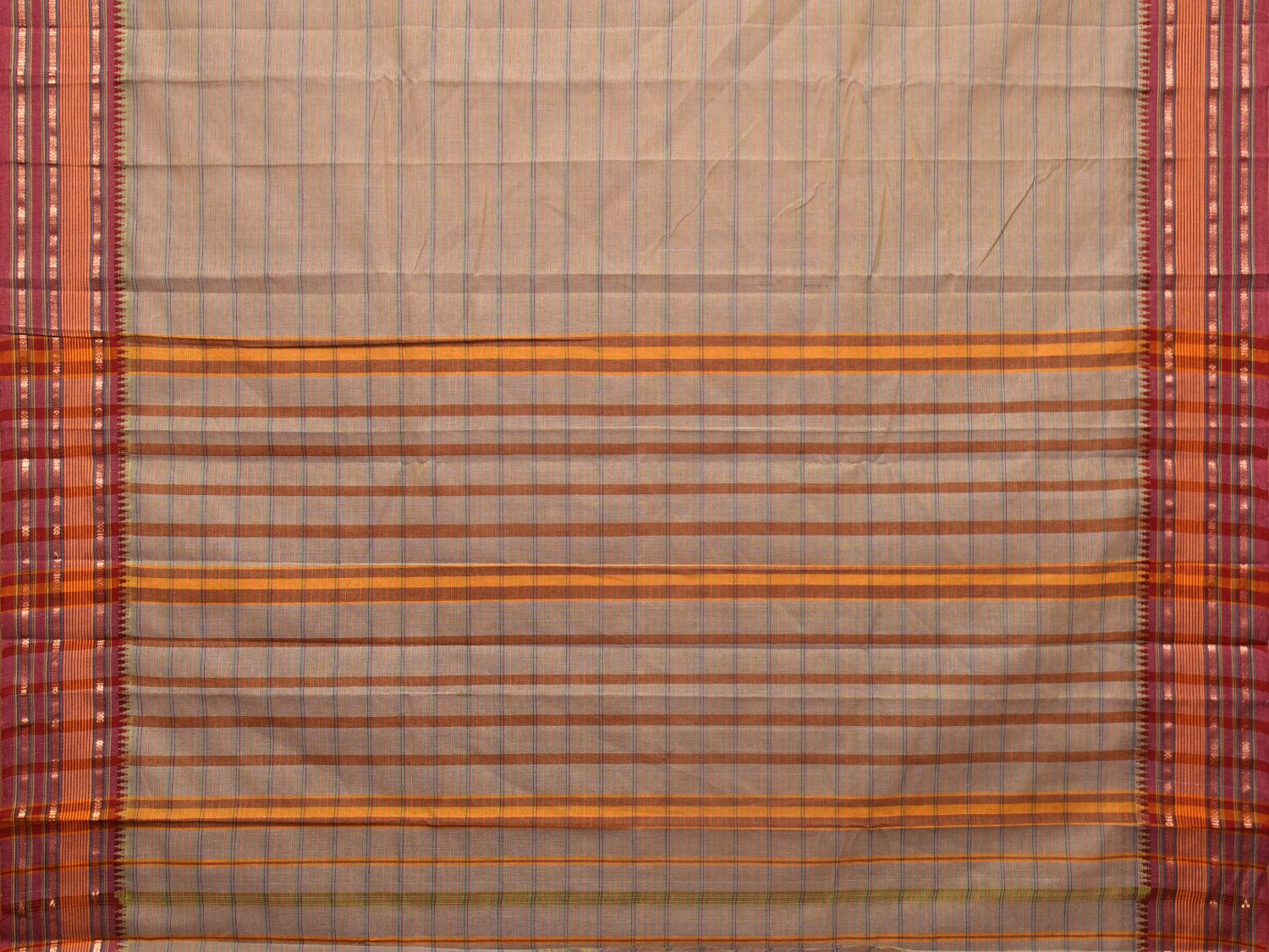 Khaki Narayanpet Cotton Handloom Saree with Strips Design No Blouse np0805