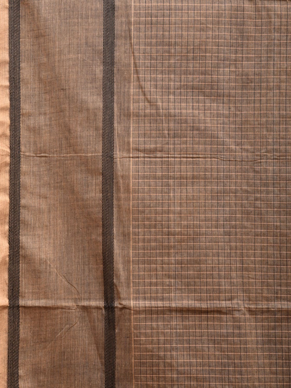 Khaki Venkatagiri Cotton Saree with Checks and Strips Pallu Design v0087