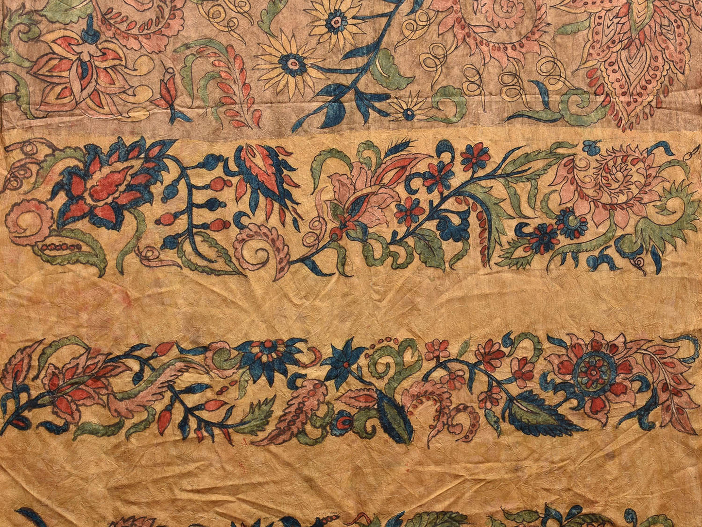 Fawn Kalamkari Hand Painted Silk Handloom Saree with Big Floral Design KL0786