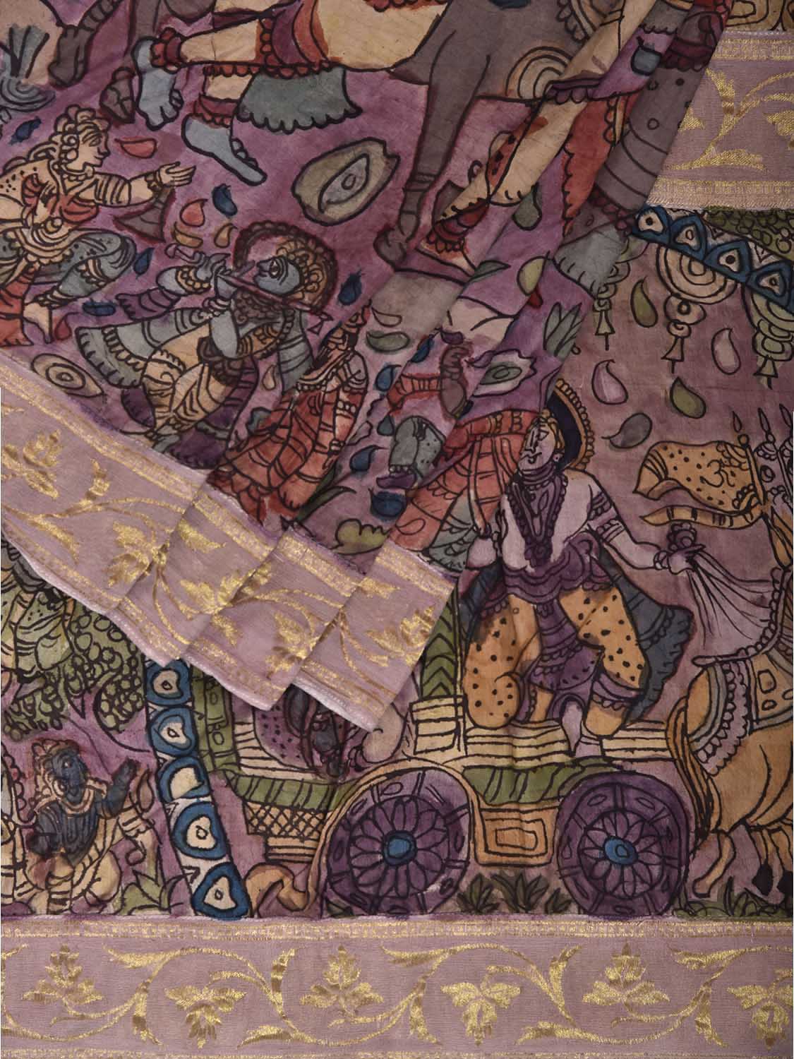 Light Magenta Kalamkari Hand Painted Silk Handloom Saree with Dashavatar Design KL0830