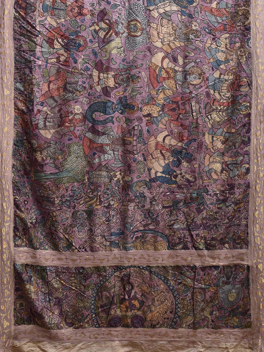 Light Magenta Kalamkari Hand Painted Silk Handloom Saree with Dashavatar Design KL0830