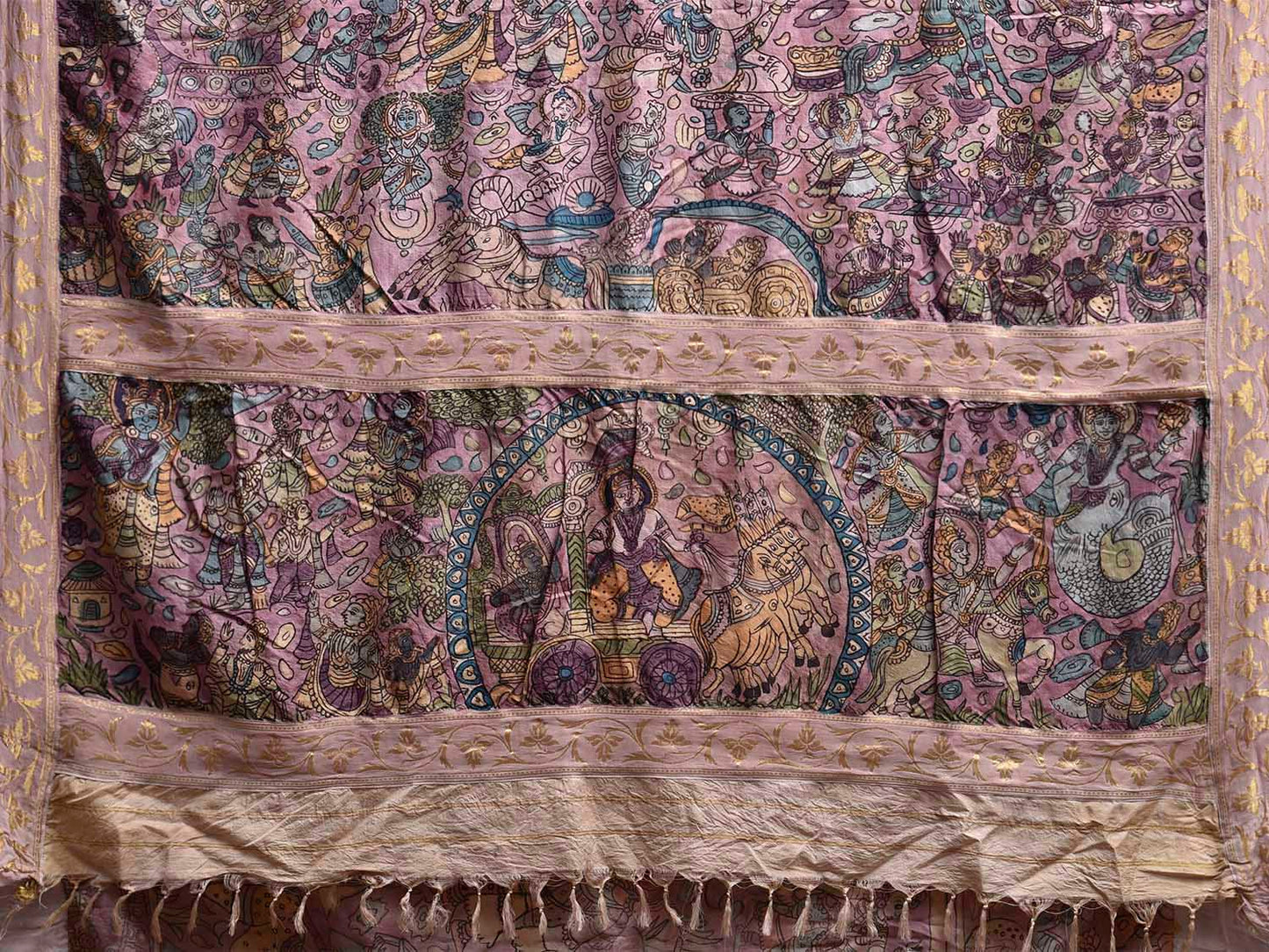 Light Magenta Kalamkari Hand Painted Silk Handloom Saree with Dashavatar Design KL0830