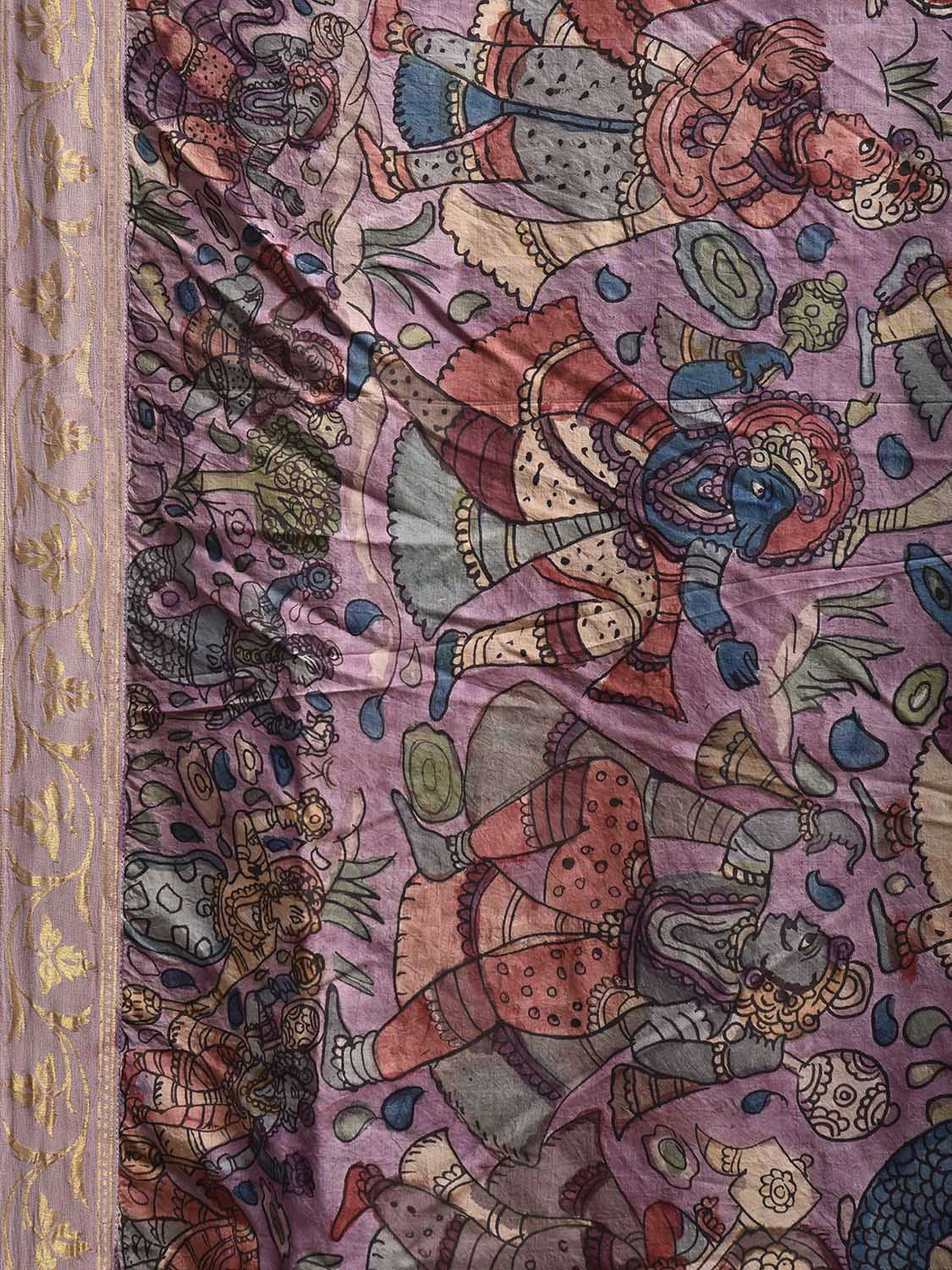 Light Magenta Kalamkari Hand Painted Silk Handloom Saree with Dashavatar Design KL0830